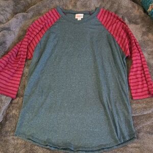 LuLaRoe Kids Long Sleeve Tee with Red Striped Sleeves